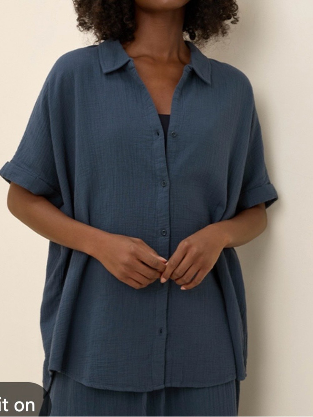 Pact Organic Coastal Double Gauze Oversized Shirt Navy Blue Medium Large